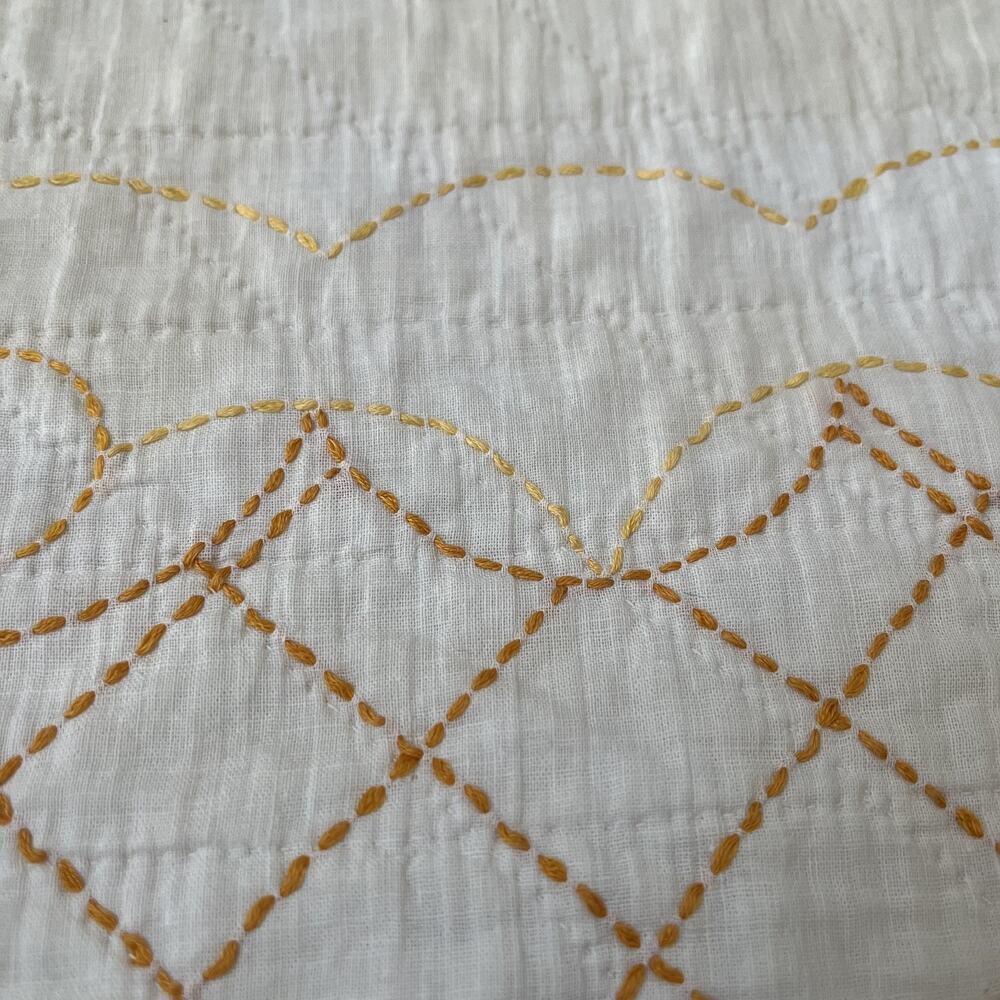 Handmade Hand Quilted Yellow Floral Embroidery Cotton Quilt Bedspread 75"x77" - Picture 11 of 15